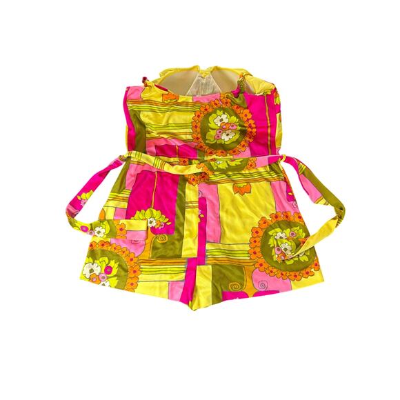Vtg San Castle- Bathing Suit- see measurements- one piece Bright pink yellow - Picture 8 of 9